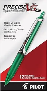 PILOT Precise V5 RT Refillable & Retractable Liquid Ink Rolling Ball Pens, Extra Fine Point (0.5mm) ,Green Ink, 12-Pack (26065)