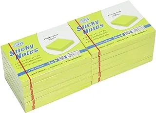 FIS FSPO34FYL Sticky Note Pads, 100 Sheets, 12-Pack, 3-inch x 4-inch Size, Fluorescent Yellow