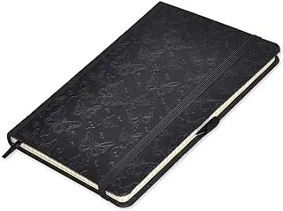 FIS Executive Notebook, Size 13x21CM, 96 Sheets 5MM Square With Elastic PU Window Black Design 6 -FSNBEX5M1321BK6