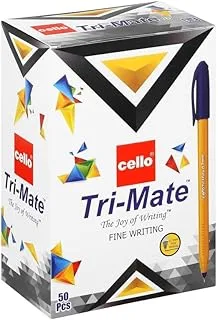 Cello Trimate Ball Pen 0.7mm Box Of 50pc Blue,Smooth pressure-free and comfortable writing