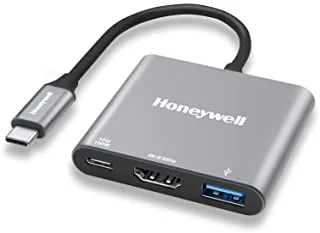 Honeywell High-Speed 3-in-1 Type C to HDMI Port with PD Charging Upto 100W & USB 3.0 Adapter, Quick Transmission Speed of 5 GBPS, Supports UHD 4K@30Hz, Universally Compatible with all Type C devices