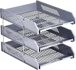 FIS FSOT10431GY Plastic File Trays for A4 Documents 3-Pieces Set, Grey