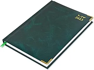 FIS 2023 A5 Diary,Gold Corenrs, (Arabic/English) Vinyl 1Side Padded Green -FSDI22AE23GR