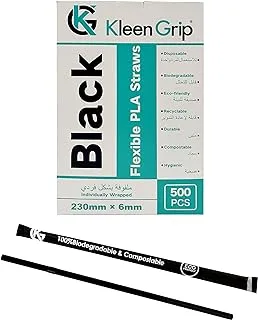 Kleen Grip Curved PLA Straws Black 230mm*6mm 500Pcs One Size 76272