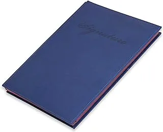 FIS FSCL18 Italian PU Material Cover without Window Signature Book with Gift Box, 18 Sheets 240 mm x 340 mm Size, Blue