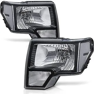 M-AUTO Black Housing Clear Corner Headlights Assembly Replacement for 2009 2010 2011 2012 2013 2014 Ford F-150 Pickup Truck, Left Driver and Right Passenger Side Head Lights