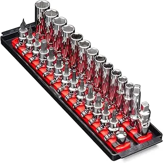 Ernst Manufacturing Twist-Lock Socket Boss, Premium 2-Rail 3/8-Inch-Drive Organizer, 13-Inch, Red (8493)