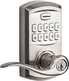 Kwikset 99170-001 SmartCode 917 Keypad Keyless Entry Traditional Residential Electronic Lever Deadbolt Alternative with Tustin Door Handle and SmartKey Security, Satin Nickel, Large