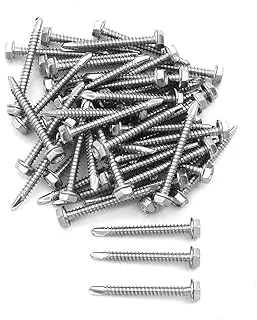 NUZAMAS 50 Pieces NUZAMAS 4.2 x 38mm Thread 304 Stainless Steel Self Drilling Tek Screw with Washer, for Wood, Metal Fastened