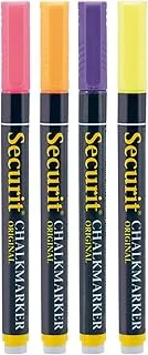 Securit Mini Tip Chalk Markers, 4-pack, Assorted. Wet erase Chalk Pens for Chalkboards