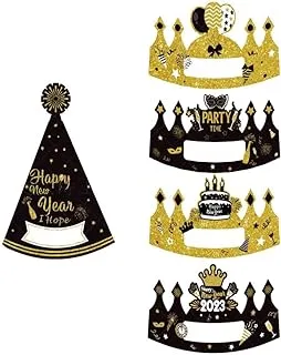 Happy New Year Resolution Party Hats Black Gold Hot Stamping Paper Cone Hat for 2024 New Years Eve Party Supplies