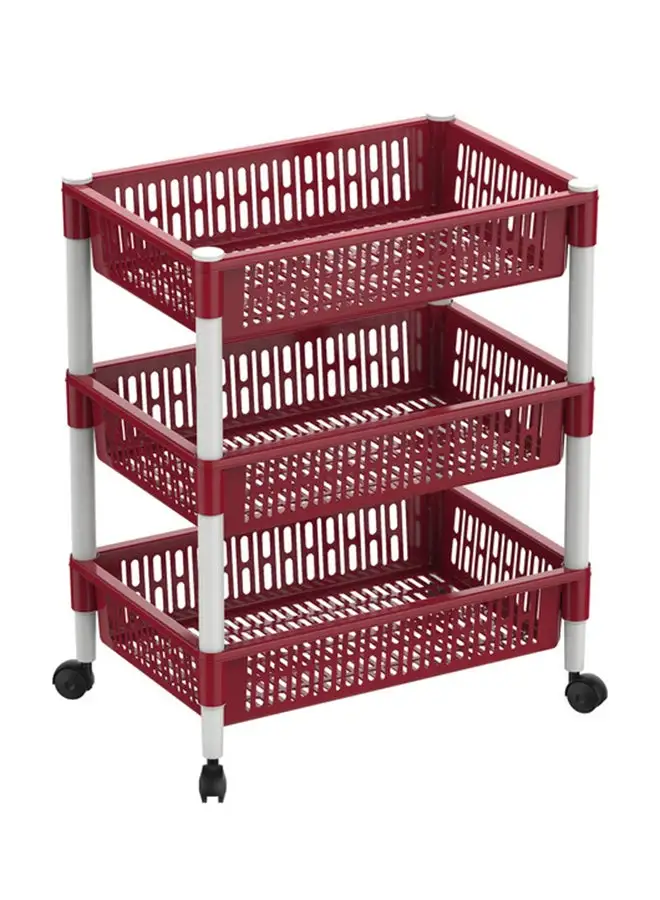 Cosmoplast Multipurpose Plastic Trolley Vegetable Rack 3 Tiers Dark Red 45 x 30 x 65cm