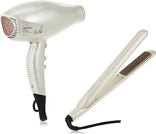 BaByliss 2200 Hair Dryer & 235 Hair Straightener Set | High Performance Motor For Super Quick Drying | Rapid Styling With Ceramic Plates | Comfortable Sleek Design | 2515PSDE+5395PSDE (Pearl Shimmer)