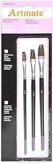 ARTMATE® Artist Brush Flat Tip, Size: 1/4, 1/2, & 3/8, Set of 3 Pieces Brushes, Brown Bristle Color - JIAB30513