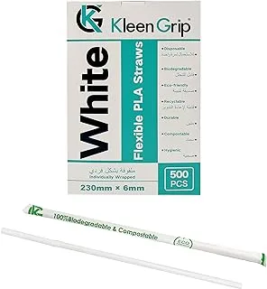 Kleen Grip Curved PLA Straws White 230mm*6mm 500Pcs, One Size