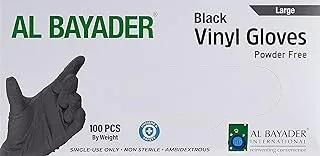 Al Bayader Vinyl Powder Free Disposable Gloves For Medical Examination, Powder Free, Black color - Large (Pack Of 100)