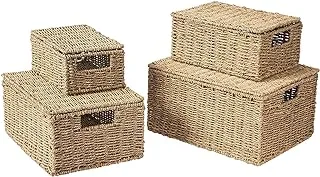 Ayra Ethnic Seagrass Basket with Lid 2 Pieces Set