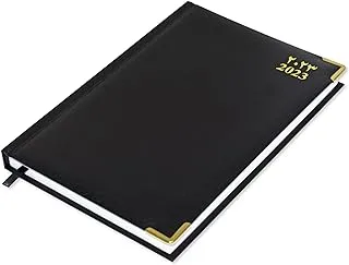 FIS 2023 A5 Diary,Gold Corenrs, (Arabic/English) Vinyl 1Side Padded Black -FSDI22AE23BK