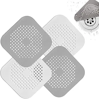 Drain cover filter shower hair catcher with suction cups silicone drains protector sewer for bathroom/shower room/kitchen/basin/sink 4 pack (white+gray)