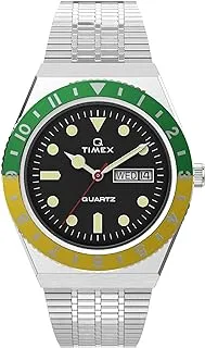 38 mm Q Timex Reissue Stainless Steel Bracelet Watch, Silver/Green/Yellow, One Size, 38 mm Q Timex Reissue Stainless Steel Bracelet Watch