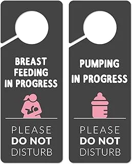 Breastfeeding Door Sign, 2 Pack (Printed on Both Sides), 9.3″x3.5″ PVC Plastic, Sign for Work, Pumping Hanger, in Progress