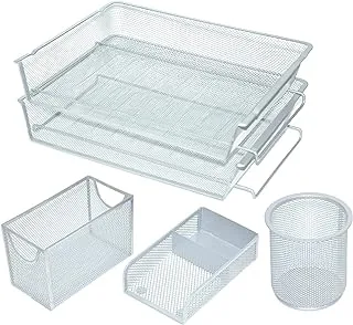 FIS FSDSDS58 Metal Mesh 4-Pieces Office Set, Silver