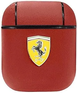 Ferrari CG Mobile Ferrari PC Leather Case With Yellow Shield Metal Logo For Airpods 1/2 - Red