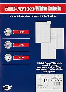 FIS FSLA18-100 18 Stickers Multipurpose Laser Label 100 Sheet, A4 Size, White