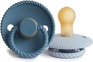 FRIGG Rope Latex Pacifier | 2-Pack | Natural Rubber Soother | Symmetrical Cherry Shaped Nipple | BPA Free | Made in Denmark | Latex Dummy Pacifier | Ocean View/Powder Blue - Size 1 (0-6 Months)