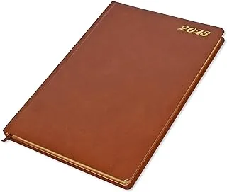 FIS 2023 Golden Diary A4 English Bonded Leather 1-Side Padded Brown - FSDI48EGB23BR