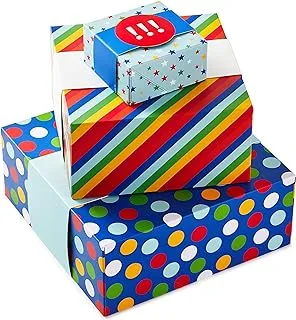 Hallmark Gift Boxes 3-Pack Assorted Sizes (Rainbow Stripes, Dots, Stars) for Birthdays, Weddings, Graduation, Baby Showers, All Occasions