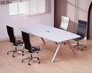 Mahmayi Incontro Modern Conference Table- Alluring and Functional Conference Desk with Cable Manager and Steel legs (180cm, White)