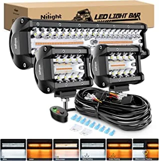 Nilight 12Inch 300W LED Light Bar 2PCS 4Inch 60W Light Pods Amber White Strobe 6 Modes Memory Function Reset Function Off Road Truck with 16AWG Wiring Harness Kit-3 Leads, 2 Years Warranty