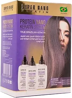 Super Nano Keratin Protein Nano Keratin System A True Brazilian Keratin, Smoothening Kit With Collagen, Improve Shine, Volume, & Frizz Free, 3x100 ml