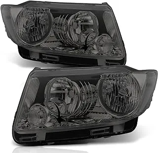 M-AUTO Pair Chrome Housing Smoke Lens Clear Corner Headlights Compatible with 2011 2012 2013 Jeep Grand Cherokee Left and Right Driver and Passenger Side HeadLamps