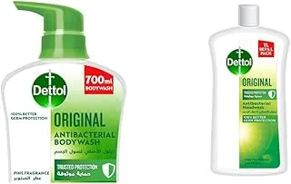 Dettol Original Shower Gel and Body Wash For Effective Germ Protection & Personal Hygiene, 700ml & Handwash Liquid Soap Original Refill for Effective Germ Protection & Personal Hygiene, 1L