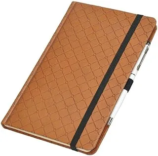 FIS FSNB1321BRD202 96 Sheets Italian PU Cover Single Ruled Ivory Paper Notebook with Elastic Band and Blue Ink Pen, 13 cm x 21 cm Size, Brown