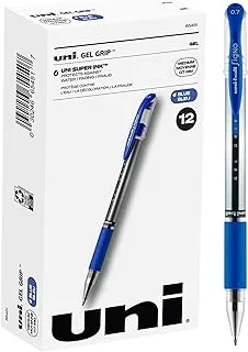 Uniball Signo Gel Grip 12 Pack in Blue, 0.7mm Medium Gel Pens, Try Rollerball Pens, Colored Pens, Office Supplies, Colorful Pens, Blue Pens Ballpoint, Pens Fine Point Smooth Writing Pens