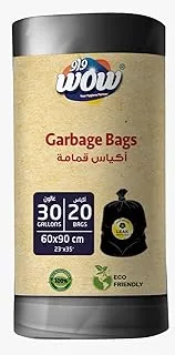 WOW Oxo-Biodegradable Eco-Friendly Leak Protection Garbage Bags 30 Gallons Capacity 20 Bags 60x90cm - Black