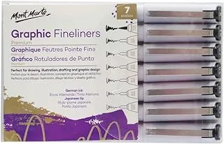 Mont Marte Premium Graphic Fineliners, 7 Piece, Assorted Nib Styles, Lightfast, German Ink