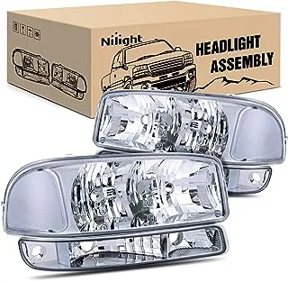 Nilight Headlight Assembly Replacement 1999 2000 2001 2002 2003 2004 2005 2006 Sierra Yukon,Chrome Housing Clear Corner Lens,Headlights