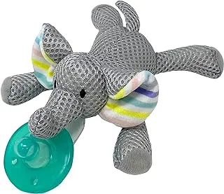 Baby Works - Pacifier Holder, Includes Detachable Paci, Breathable Mesh Fabric, Adapts to Name Brand Pacifiers & Teethers, 0 Months Plus - Elly The Elephant, Grey