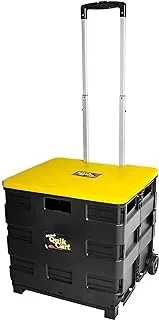 dbest products Quik Cart Collapsible Rolling Crate on Wheels for Teachers Tote Basket 80 lbs Capacity, Made from Heavy Duty Plastic and Used as a Seat, Canary