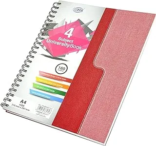 FIS FSUB4SA41412 Spiral Hard Cover 4 Subject University Books, 160 Sheets, A4 Size