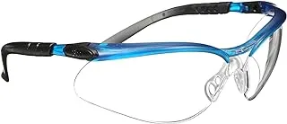 3M BX Safety Glasses, ANSI Z87, Ocean Blue Frame, Anti-Fog Anti-Scratch Clear Lens, Adjustable Length Temples and Lens Angle