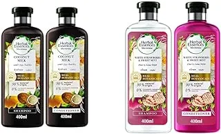 Herbal Essences Bio: Renew Coconut Milk Shampoo 400 ml + Conditioner 400 ml & Bio: Renew White Strawberry & Mint Shampoo 400ml + بلسم 400 مل