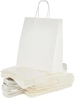 SNH Packing Kraft Paper Party Bag with Twisted Handle 50-Pieces, 24 cm x 28 cm x 12 cm Size, White