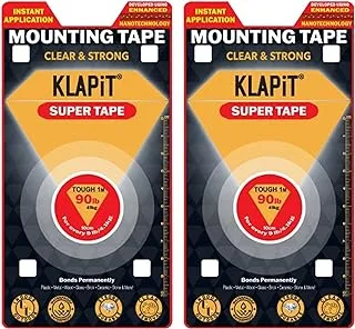 KLAPiT SUPER TAPE Double Sided Tape Heavy Duty Mounting Tape Holds 90 Pounds or 41Kg Weight Using Enhanced Nano Technology. Clear Tape for Wall, Wood, Tile, Stone, Glass, Metal and Acrylic Tough