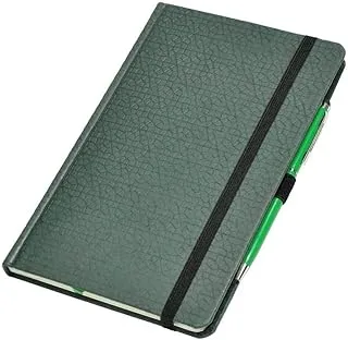 FIS FSNB1321GRD401 96 Sheets Italian PU Cover Single Ruled Ivory Paper Notebook with Elastic Band and Black Ink Pen, 13 cm x 21 cm Size, Green