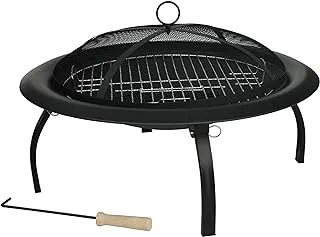 Fire Sense 60838 Fire Pit Portable Folding Round Steel with Folding Legs Wood Burning Lightweight Included Carrying Bag & Screen Lift Tool - Black - 29